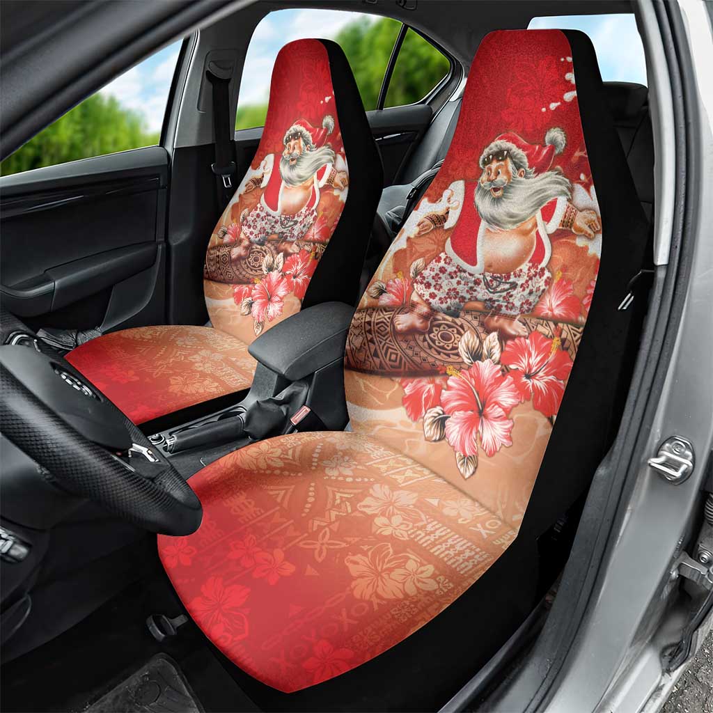 Hawaii Funny Christmas Car Seat Cover Santa Surfing With Tapa Pattern - Polynesian Pride
