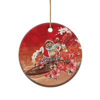 Hawaii Funny Christmas Ceramic Ornament Santa Surfing With Tapa Pattern - Polynesian Pride