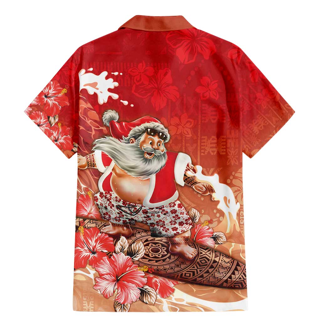 Hawaii Funny Christmas Family Matching Mermaid Dress and Hawaiian Shirt Santa Surfing With Tapa Pattern LT05 - Polynesian Pride