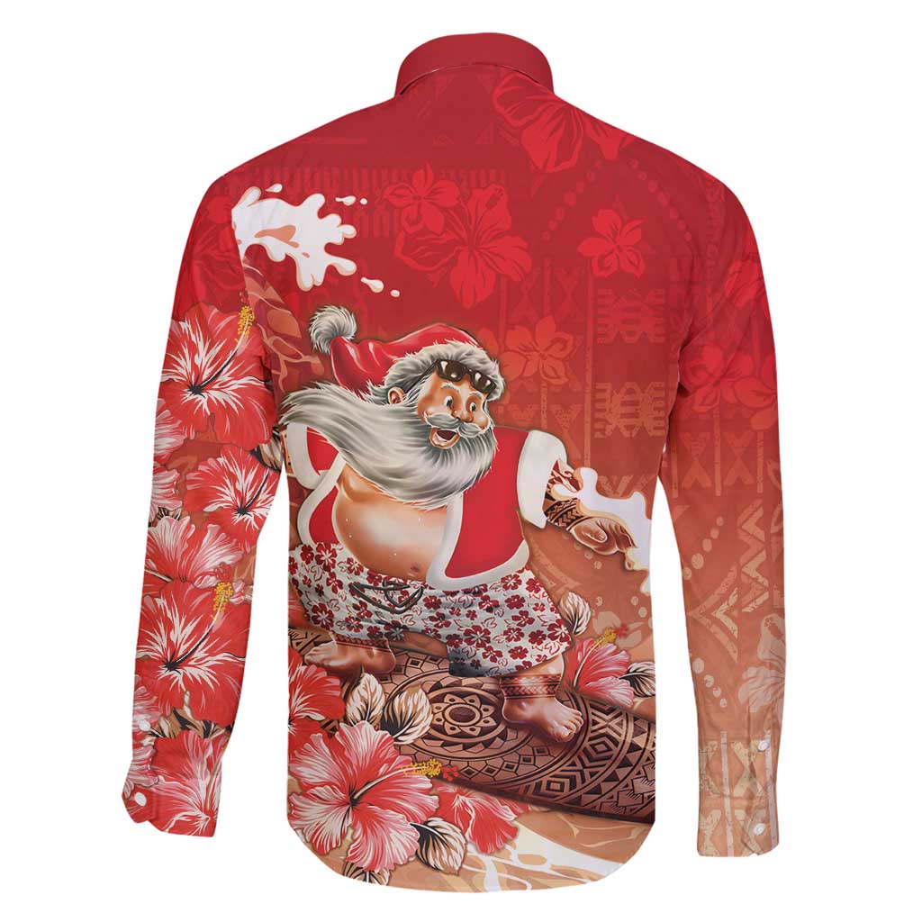 Hawaii Funny Christmas Family Matching Mermaid Dress and Hawaiian Shirt Santa Surfing With Tapa Pattern LT05 - Polynesian Pride