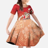 Hawaii Funny Christmas Family Matching Off The Shoulder Long Sleeve Dress and Hawaiian Shirt Santa Surfing With Tapa Pattern - Polynesian Pride