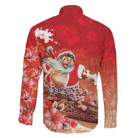 Hawaii Funny Christmas Family Matching Off The Shoulder Long Sleeve Dress and Hawaiian Shirt Santa Surfing With Tapa Pattern - Polynesian Pride
