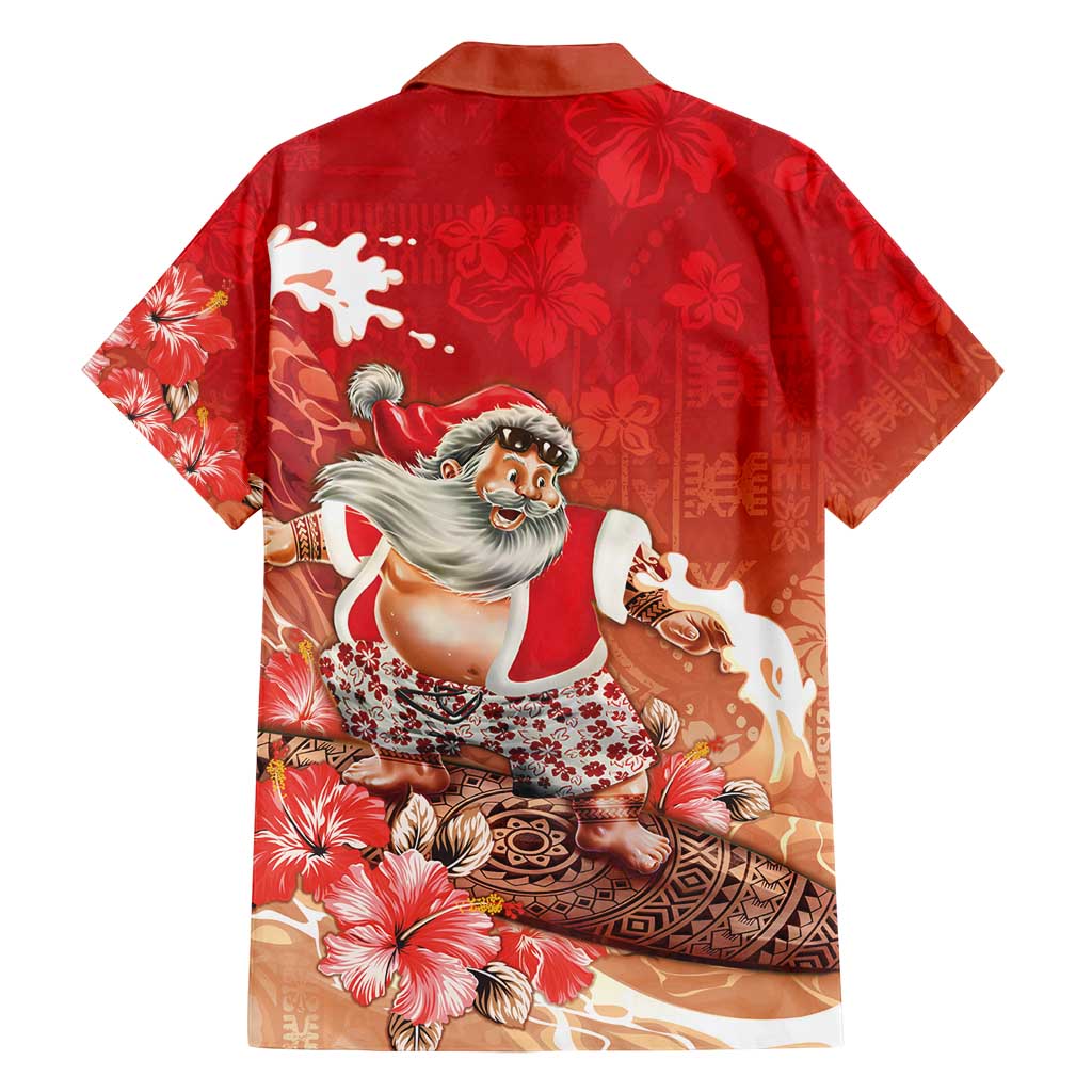 Hawaii Funny Christmas Family Matching Off Shoulder Maxi Dress and Hawaiian Shirt Santa Surfing With Tapa Pattern - Polynesian Pride
