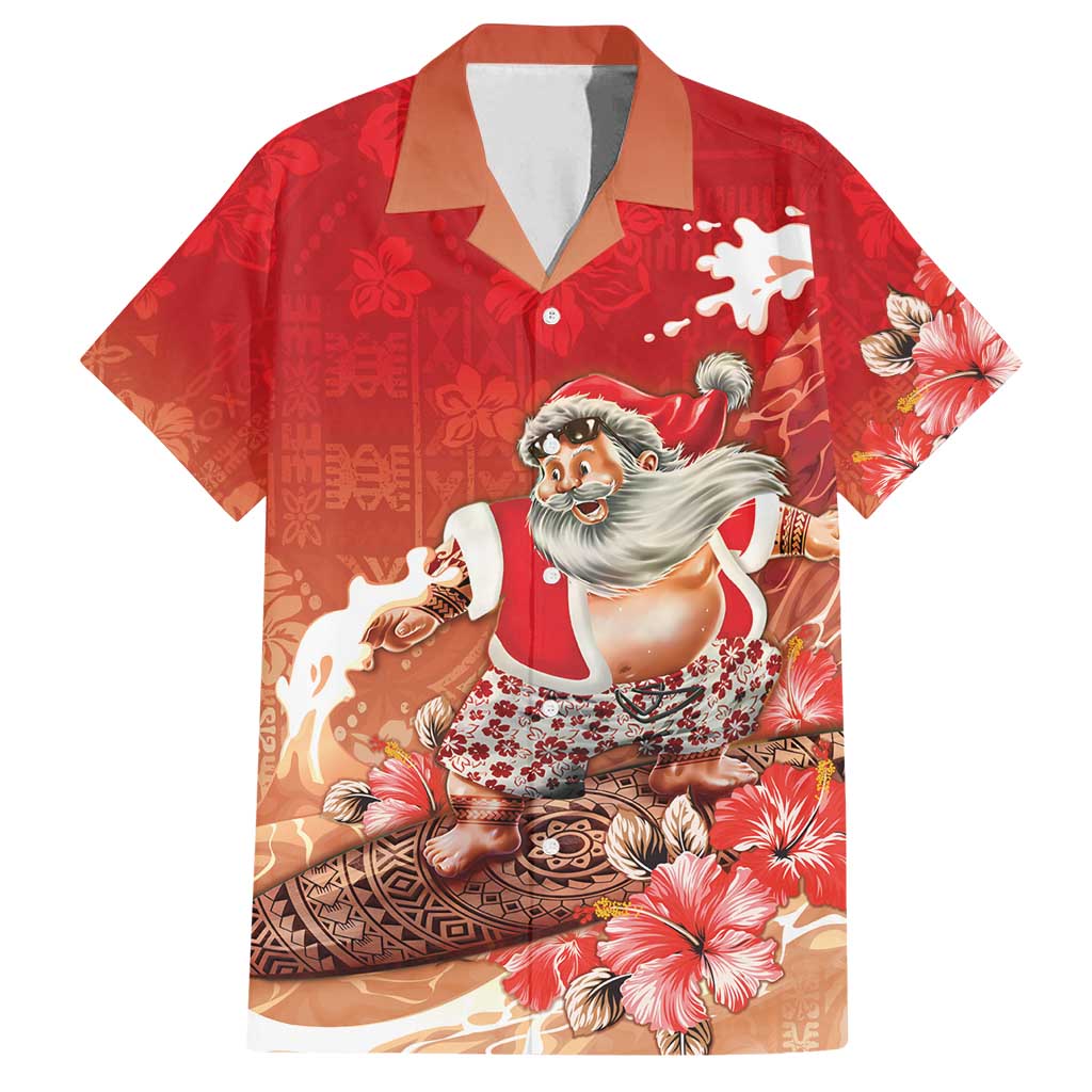 Hawaii Funny Christmas Family Matching Puletasi and Hawaiian Shirt Santa Surfing With Tapa Pattern - Polynesian Pride