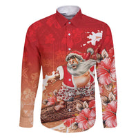Hawaii Funny Christmas Family Matching Short Sleeve Bodycon Dress and Hawaiian Shirt Santa Surfing With Tapa Pattern LT05 Dad's Shirt - Long Sleeve Red - Polynesian Pride