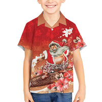 Hawaii Funny Christmas Family Matching Short Sleeve Bodycon Dress and Hawaiian Shirt Santa Surfing With Tapa Pattern LT05 Son's Shirt Red - Polynesian Pride