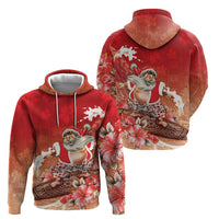 Hawaii Funny Christmas Hoodie Santa Surfing With Tapa Pattern - Polynesian Pride