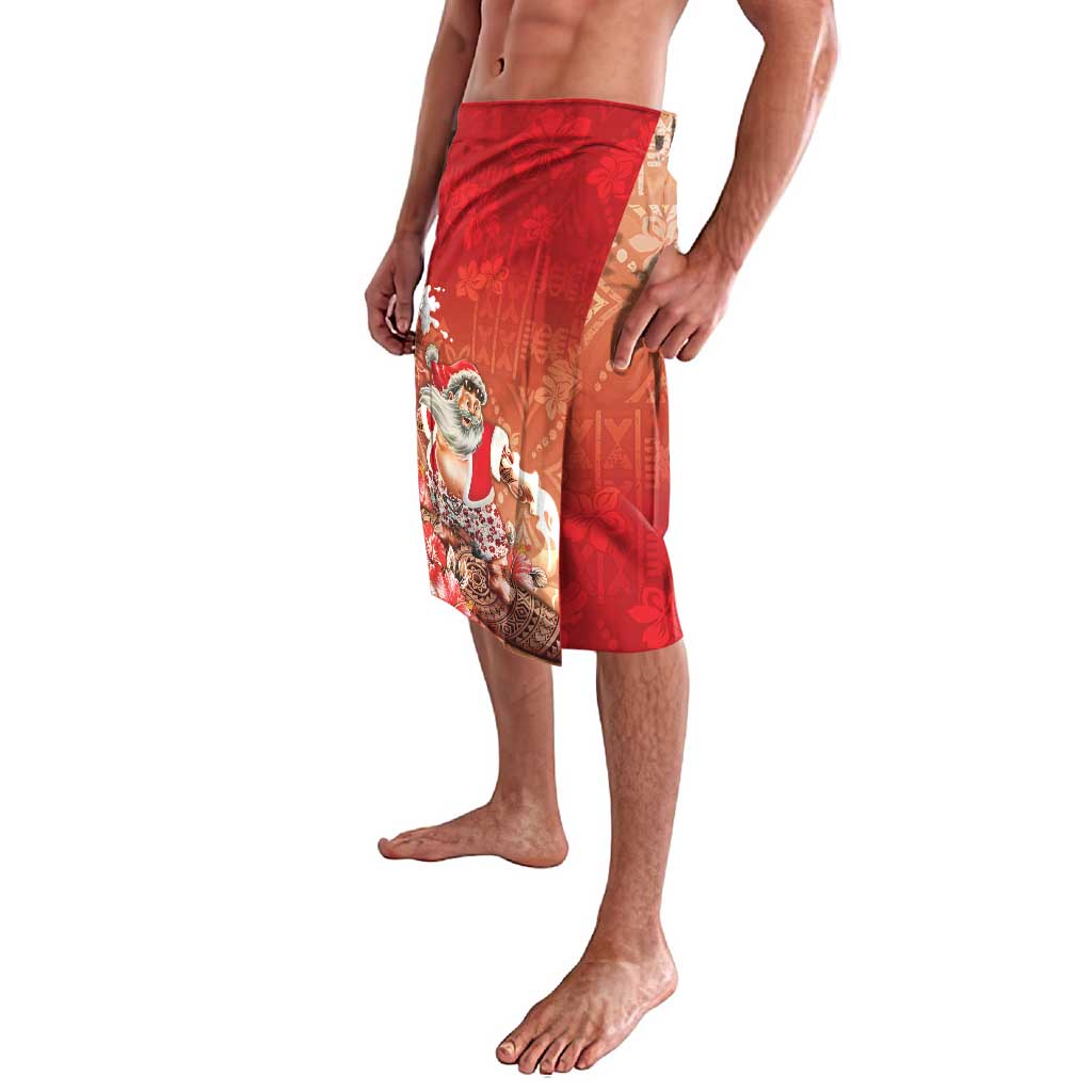 Hawaii Funny Christmas Lavalava Santa Surfing With Tapa Pattern - Polynesian Pride