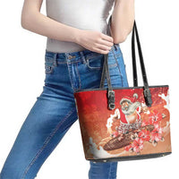 Hawaii Funny Christmas Leather Tote Bag Santa Surfing With Tapa Pattern - Polynesian Pride