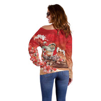 Hawaii Funny Christmas Off Shoulder Sweater Santa Surfing With Tapa Pattern - Polynesian Pride