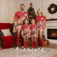 Hawaii Funny Christmas Pajama Set Santa Surfing With Tapa Pattern - Polynesian Pride