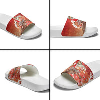 Hawaii Funny Christmas Slide Sandals Santa Surfing With Tapa Pattern - Polynesian Pride