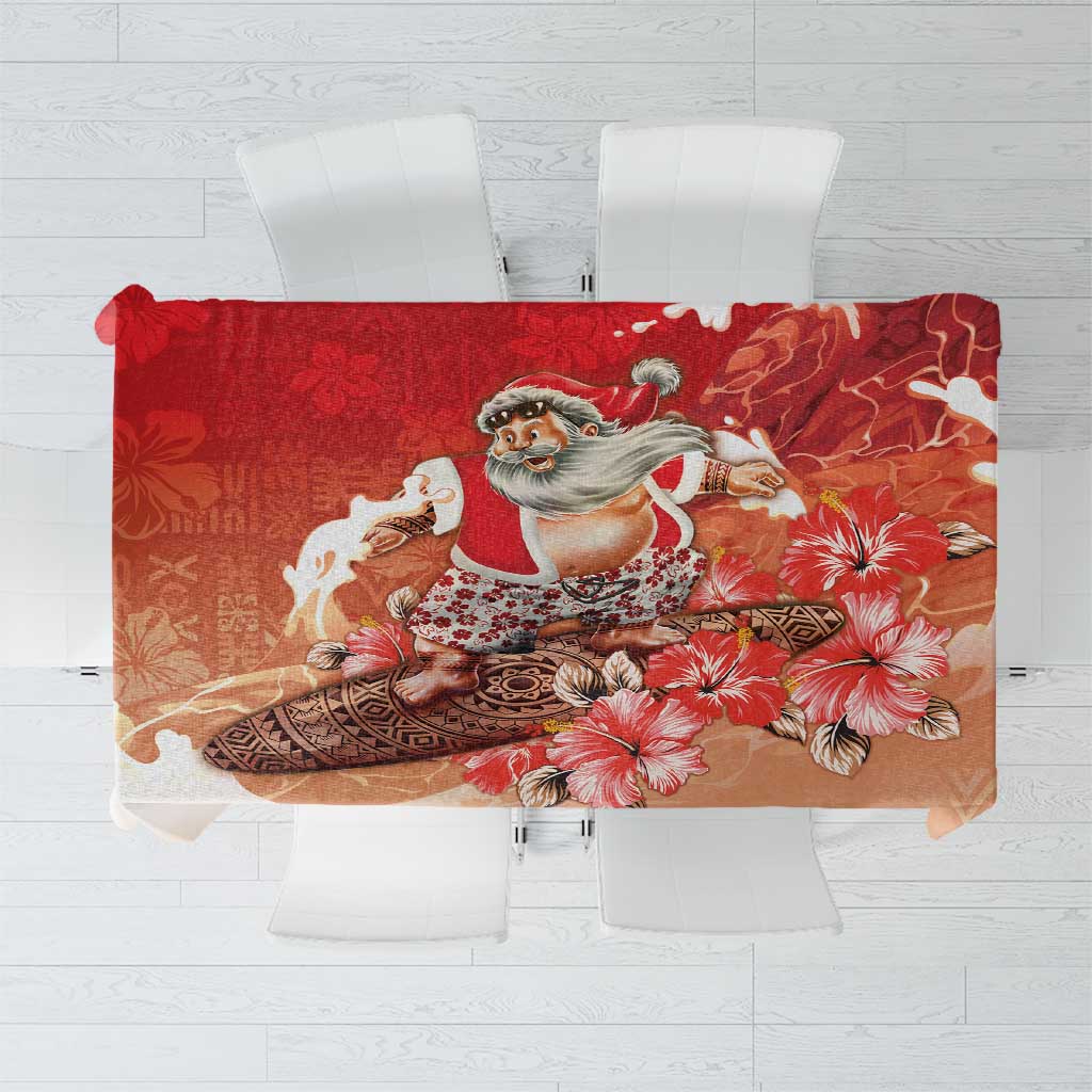 Hawaii Funny Christmas Tablecloth Santa Surfing With Tapa Pattern - Polynesian Pride