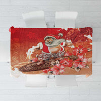 Hawaii Funny Christmas Tablecloth Santa Surfing With Tapa Pattern - Polynesian Pride