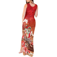 Hawaii Funny Christmas Tank Maxi Dress Santa Surfing With Tapa Pattern - Polynesian Pride