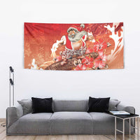 Hawaii Funny Christmas Tapestry Santa Surfing With Tapa Pattern - Polynesian Pride