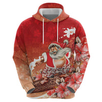 Hawaii Funny Christmas Zip Hoodie Santa Surfing With Tapa Pattern - Polynesian Pride
