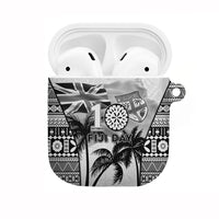 Fiji Day 2026 AirPods Case Masi Tapa Pattern With Palm Tree White Version LT05 White - Polynesian Pride