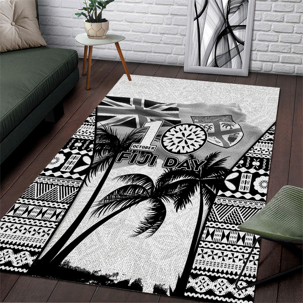 Fiji Day 2026 Area Rug Masi Tapa Pattern With Palm Tree White Version