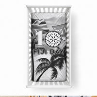 Fiji Day 2026 Baby Bed Cover Masi Tapa Pattern With Palm Tree White Version LT05 28 × 52 in White - Polynesian Pride