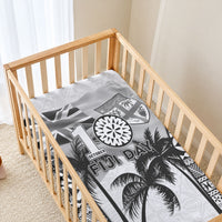 Fiji Day 2026 Baby Bed Cover Masi Tapa Pattern With Palm Tree White Version LT05 - Polynesian Pride