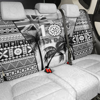 Fiji Day 2026 Back Car Seat Cover Masi Tapa Pattern With Palm Tree White Version LT05 - Polynesian Pride