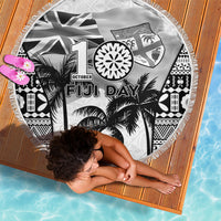 Fiji Day 2026 Beach Blanket Masi Tapa Pattern With Palm Tree White Version