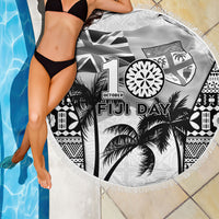 Fiji Day 2026 Beach Blanket Masi Tapa Pattern With Palm Tree White Version
