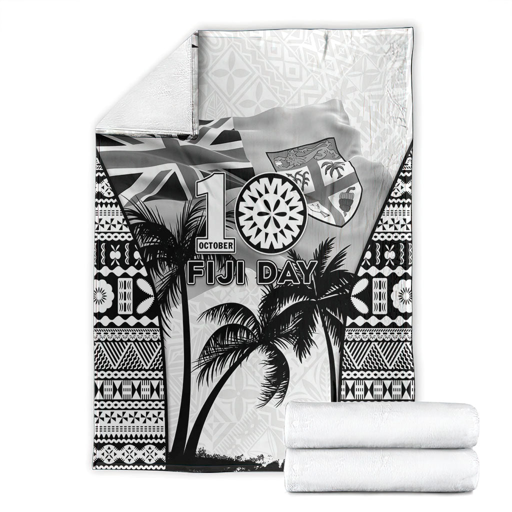 Fiji Day 2026 Blanket Masi Tapa Pattern With Palm Tree White Version LT05 - Polynesian Pride