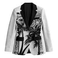 Personalised Fiji Day 2026 Blazer Masi Tapa Pattern With Palm Tree White Version LT05 Unisex White - Polynesian Pride