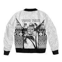 Personalised Fiji Day 2026 Bomber Jacket Masi Tapa Pattern With Palm Tree White Version LT05 - Polynesian Pride
