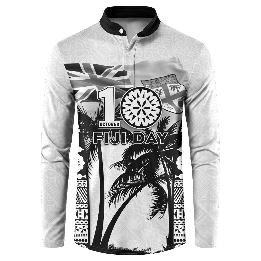 Personalised Fiji Day 2026 Button Sweatshirt Masi Tapa Pattern With Palm Tree White Version