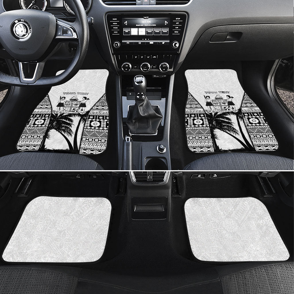 Personalised Fiji Day 2026 Car Mats Masi Tapa Pattern With Palm Tree White Version