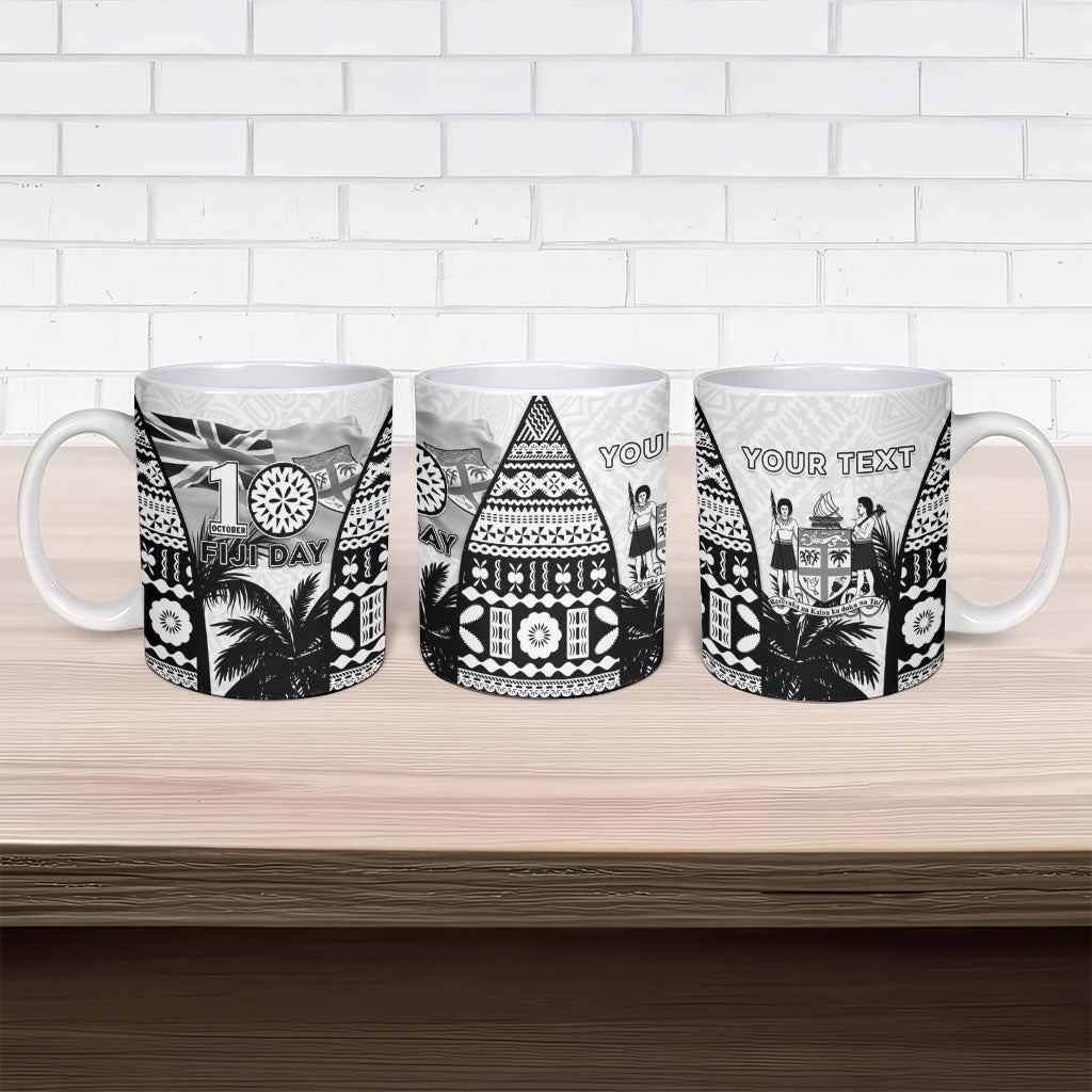 Personalised Fiji Day 2026 Ceramic Mug Masi Tapa Pattern With Palm Tree White Version LT05 - Polynesian Pride