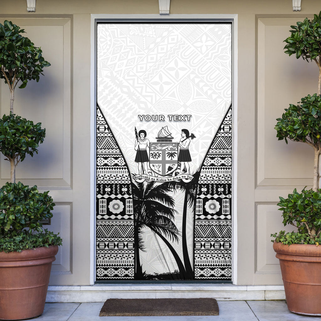 Personalised Fiji Day 2026 Door Cover Masi Tapa Pattern With Palm Tree White Version LT05 White - Polynesian Pride
