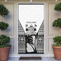 Personalised Fiji Day 2026 Door Cover Masi Tapa Pattern With Palm Tree White Version LT05 White - Polynesian Pride