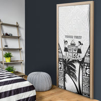 Personalised Fiji Day 2026 Door Cover Masi Tapa Pattern With Palm Tree White Version LT05 - Polynesian Pride