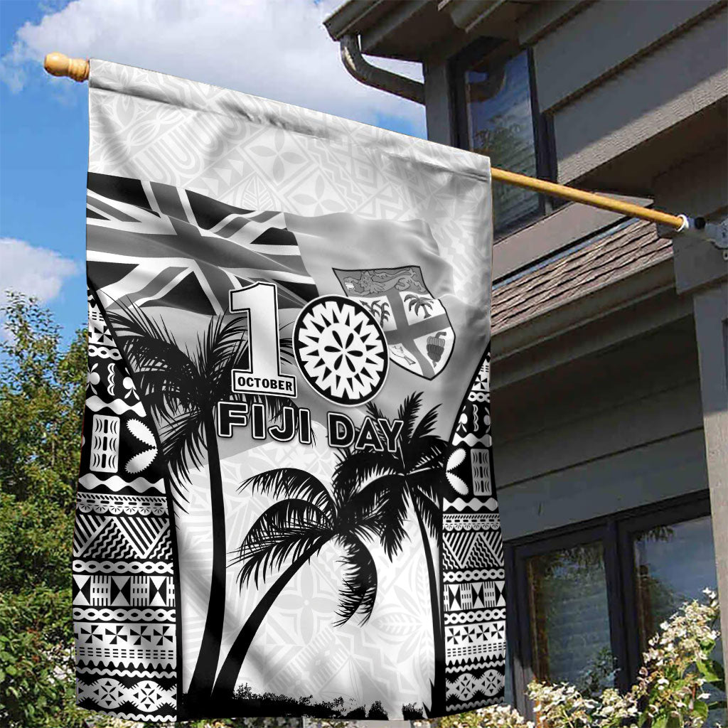Fiji Day 2026 Garden Flag Masi Tapa Pattern With Palm Tree White Version LT05 - Polynesian Pride