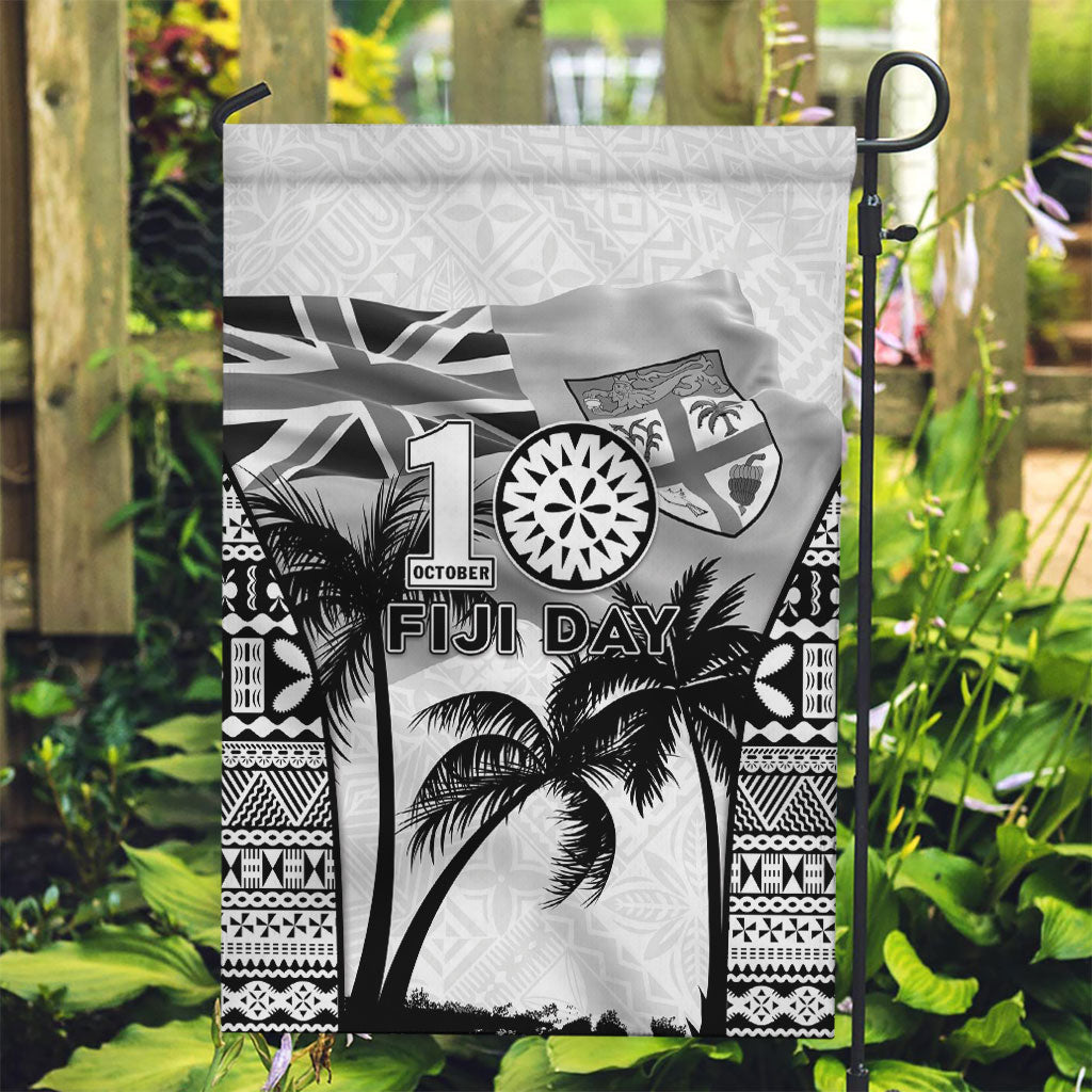 Fiji Day 2026 Garden Flag Masi Tapa Pattern With Palm Tree White Version LT05 Garden Flag White - Polynesian Pride
