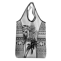 Fiji Day 2026 Grocery Bag Masi Tapa Pattern With Palm Tree White Version LT05 - Polynesian Pride