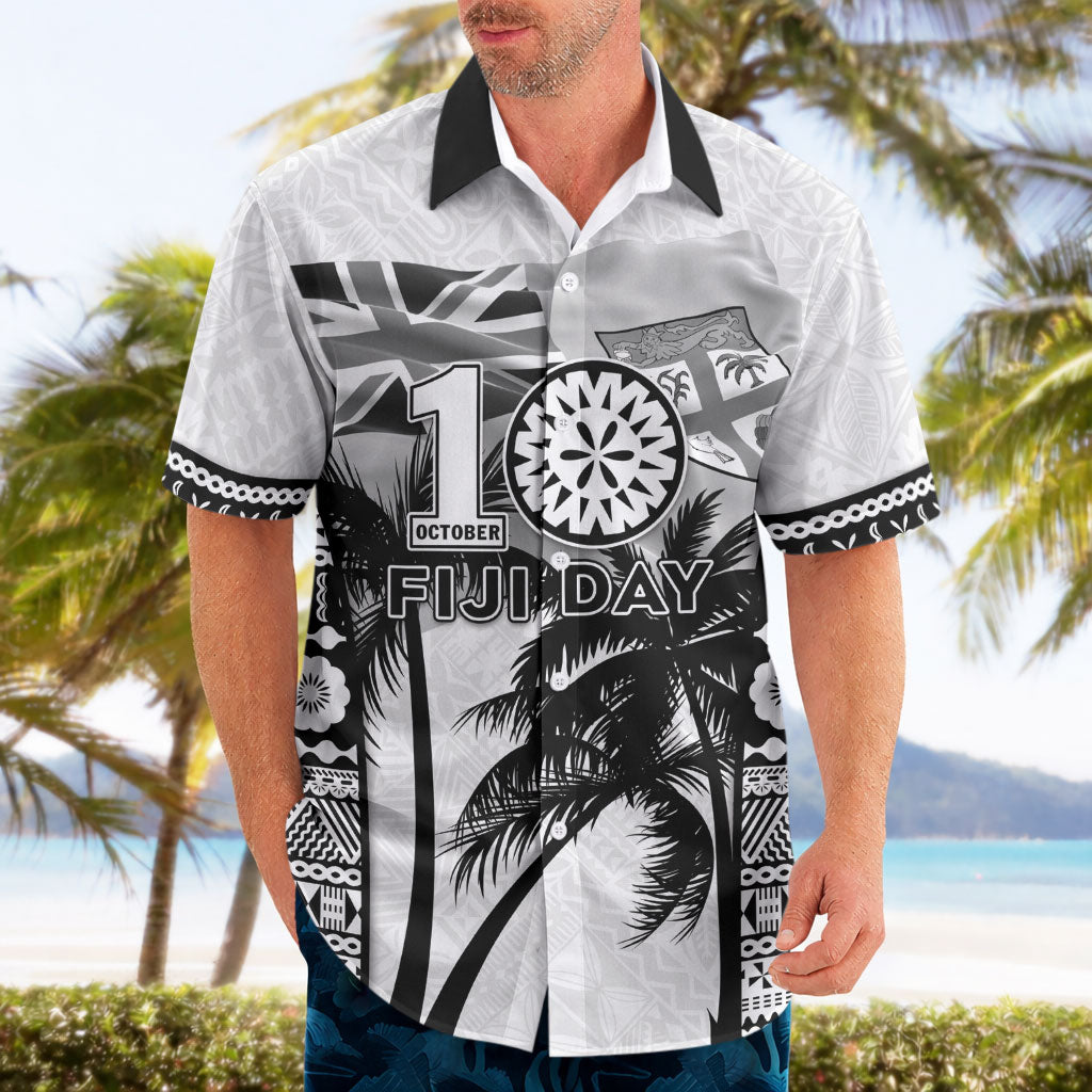 Personalised Fiji Day 2026 Hawaiian Shirt Masi Tapa Pattern With Palm Tree White Version LT05 - Polynesian Pride