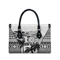 Fiji Day 2026 Leather Bag Masi Tapa Pattern With Palm Tree White Version LT05 - Polynesian Pride