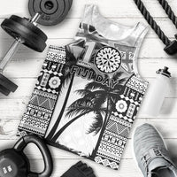 Personalised Fiji Day 2026 Men Tank Top Masi Tapa Pattern With Palm Tree White Version LT05 - Polynesian Pride