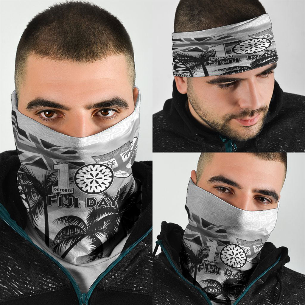 Fiji Day 2026 Neck Gaiter Masi Tapa Pattern With Palm Tree White Version LT05 - Polynesian Pride