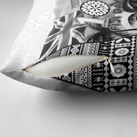 Fiji Day 2026 Pillow Cover Masi Tapa Pattern With Palm Tree White Version LT05 - Polynesian Pride