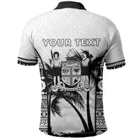 Personalised Fiji Day 2026 Polo Shirt Masi Tapa Pattern With Palm Tree White Version LT05 - Polynesian Pride