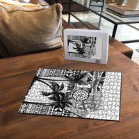 Fiji Day 2026 Puzzle Masi Tapa Pattern With Palm Tree White Version LT05 - Polynesian Pride