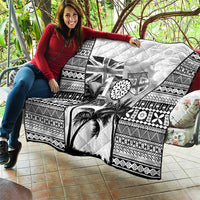 Fiji Day 2026 Quilt Masi Tapa Pattern With Palm Tree White Version LT05 - Polynesian Pride