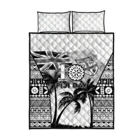 Fiji Day 2026 Quilt Bed Set Masi Tapa Pattern With Palm Tree White Version LT05 - Polynesian Pride