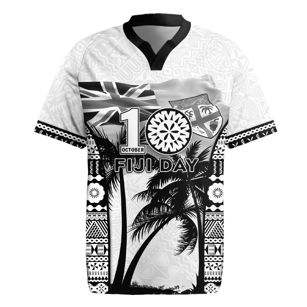 Personalised Fiji Day 2026 Rugby Jersey Masi Tapa Pattern With Palm Tree White Version